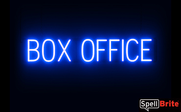 BOX OFFICE sign, featuring LED lights that look like neon BOX OFFICE signs