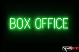 BOX OFFICE sign, featuring LED lights that look like neon BOX OFFICE signs