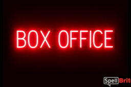 BOX OFFICE sign, featuring LED lights that look like neon BOX OFFICE signs