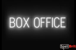 BOX OFFICE sign, featuring LED lights that look like neon BOX OFFICE signs