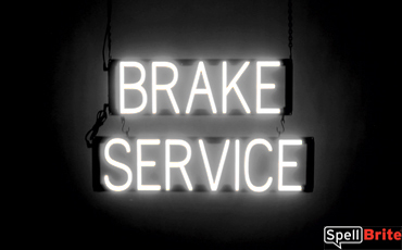 BRAKE SERVICE sign, featuring LED lights that look like neon BRAKE SERVICE signs