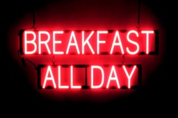 BREAKFAST ALL DAY LED illuminated signs that use changeable letters to make business signs