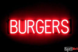 BURGERS sign, featuring LED lights that look like neon BURGER signs