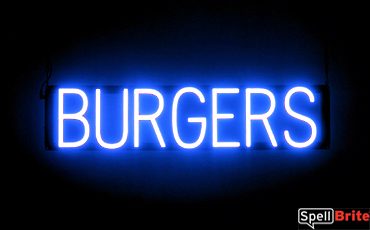 BURGERS sign, featuring LED lights that look like neon BURGER signs