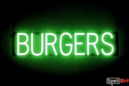 BURGERS sign, featuring LED lights that look like neon BURGER signs