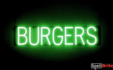 BURGERS sign, featuring LED lights that look like neon BURGER signs