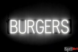 BURGERS sign, featuring LED lights that look like neon BURGER signs