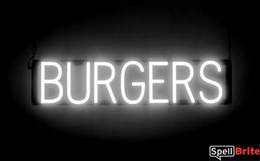 BURGERS sign, featuring LED lights that look like neon BURGER signs