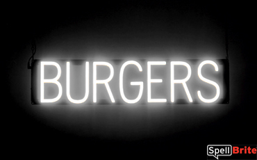 BURGERS sign, featuring LED lights that look like neon BURGER signs