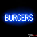 BURGERS sign, featuring LED lights that look like neon BURGER signs