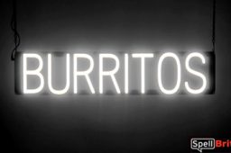 BURRITOS sign, featuring LED lights that look like neon BURRITOS signs