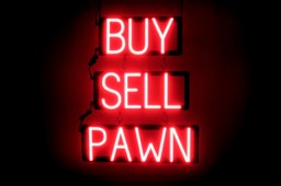 BUY SELL PAWN illuminated LED signs that use changeable letters to make window signs