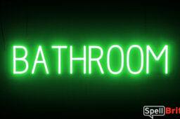 BATHROOM sign, featuring LED lights that look like neon BATHROOM signs