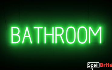 BATHROOM sign, featuring LED lights that look like neon BATHROOM signs