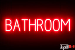 BATHROOM sign, featuring LED lights that look like neon BATHROOM signs