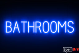 BATHROOMS Sign – SpellBrite’s LED Sign Alternative to Neon BATHROOMS Signs for Businesses in Blue