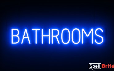 BATHROOMS Sign – SpellBrite’s LED Sign Alternative to Neon BATHROOMS Signs for Businesses in Blue