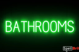 BATHROOMS sign, featuring LED lights that look like neon BATHROOMS signs