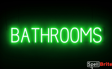 BATHROOMS Sign – SpellBrite’s LED Sign Alternative to Neon BATHROOMS Signs for Businesses in Green
