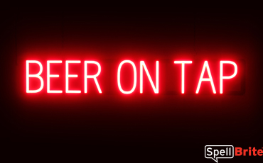 BEER ON TAP sign, featuring LED lights that look like neon BEER ON TAP signs