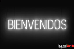 Bienvenidos sign, featuring LED lights that look like neon Bienvenidos signs