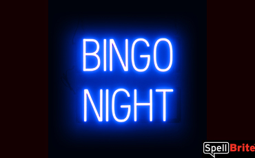 BINGO NIGHT Sign – SpellBrite’s LED Sign Alternative to Neon BINGO NIGHT Signs for Bars in Blue