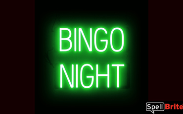 BINGO NIGHT Sign – SpellBrite’s LED Sign Alternative to Neon BINGO NIGHT Signs for Bars in Green