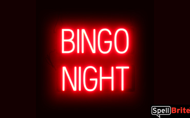 BINGO NIGHT sign, featuring LED lights that look like neon BINGO NIGHT signs