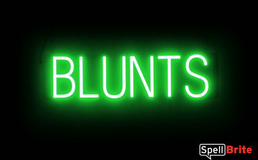 BLUNTS sign, featuring LED lights that look like neon BLUNT signs