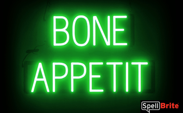 BONE APPETIT Sign – SpellBrite’s LED Sign Alternative to Neon BONE APPETIT Signs for Halloween and Other Holidays in Green