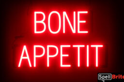 BONE APPETIT sign, featuring LED lights that look like neon BONE APPETIT signs