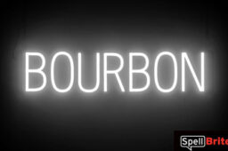 BOURBON sign, featuring LED lights that look like neon BOURBON signs