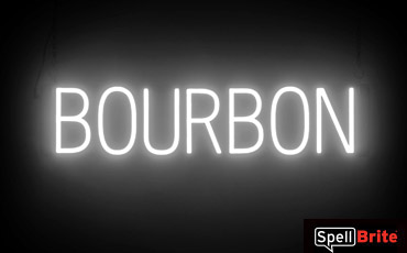 BOURBON sign, featuring LED lights that look like neon BOURBON signs