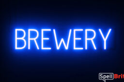 BREWERY sign, featuring LED lights that look like neon BREWERY signs