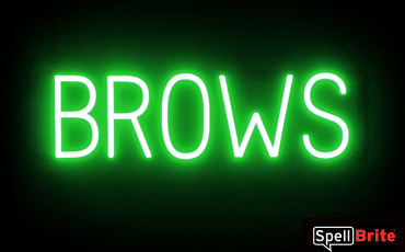 BROWS Sign - SpellBrite's LED Sign Alternative to Neon BROWS Signs for Salons in Green