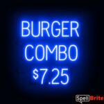 BURGER COMBO $7.25 Sign – SpellBrite’s LED Sign Alternative to Neon BURGER COMBO $7.25 Signs for Restaurants in Blue