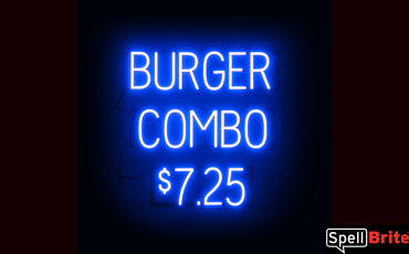 BURGER COMBO $7.25 Sign – SpellBrite’s LED Sign Alternative to Neon BURGER COMBO $7.25 Signs for Restaurants in Blue