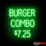 BURGER COMBO $7.25 Sign – SpellBrite’s LED Sign Alternative to Neon BURGER COMBO $7.25 Signs for Restaurants in Green
