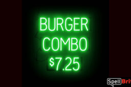 BURGER COMBO $7.25 sign, featuring LED lights that look like neon BURGER COMBO $7.25 signs