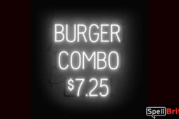 BURGER COMBO $7.25 Sign – SpellBrite’s LED Sign Alternative to Neon BURGER COMBO $7.25 Signs for Restaurants in White