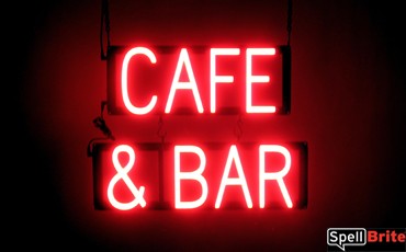 CAFE & BAR sign, featuring LED lights that look like neon CAFE & BAR signs