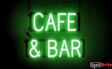 CAFE BAR sign, featuring LED lights that look like neon CAFE BAR signs