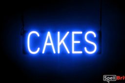 CAKES sign, featuring LED lights that look like neon cake signs