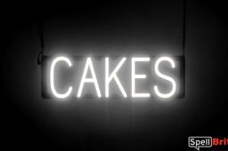 CAKES sign, featuring LED lights that look like neon cake signs