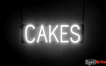 CAKES sign, featuring LED lights that look like neon cake signs