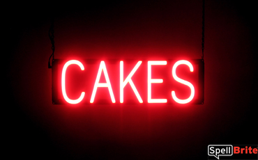 CAKES sign, featuring LED lights that look like neon cake signs