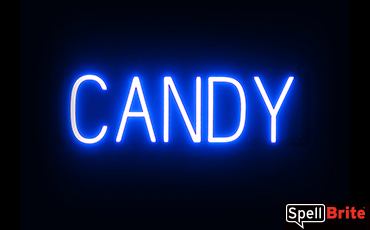 CANDY sign, featuring LED lights that look like neon CANDY signs