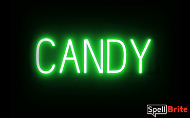 CANDY sign, featuring LED lights that look like neon CANDY signs