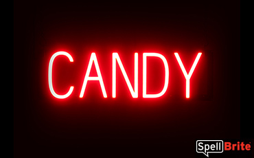 CANDY sign, featuring LED lights that look like neon CANDY signs