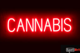 CANNABIS sign, featuring LED lights that look like neon CANNABIS signs